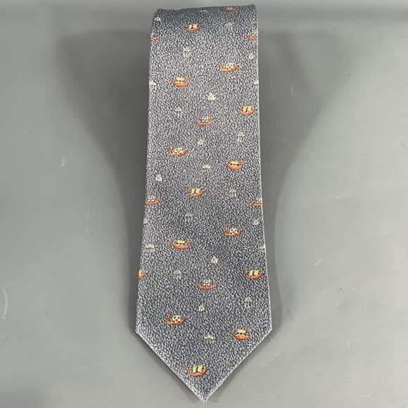 BULGARI Blue Orange White Seascape Silk Tie - Picture 3 of 5
